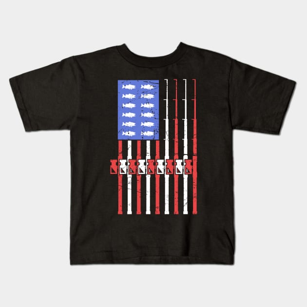 Bass Fishing American Flag Kids T-Shirt by MeatMan